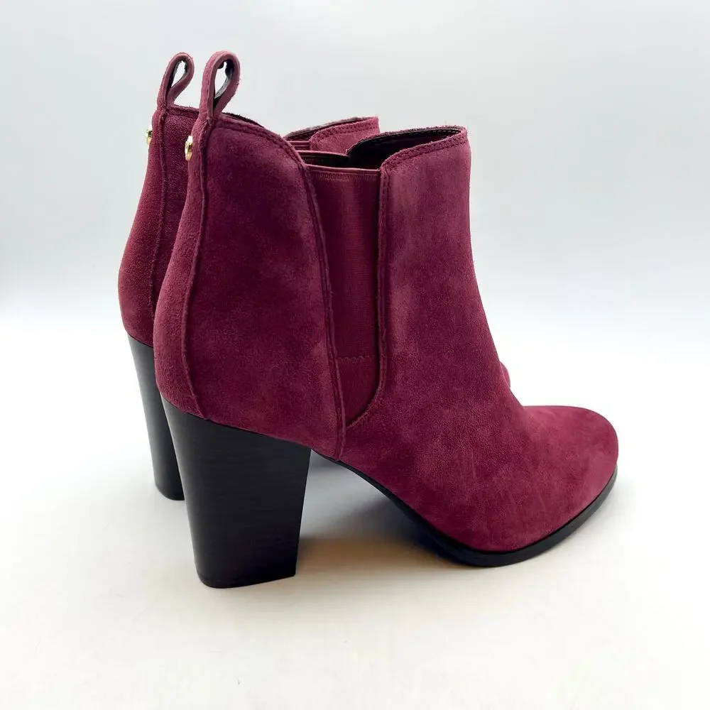 MICHAEL KORS Womens Evaline Booties Size 8.5M Mulberry Red Suede Heeled NWOB